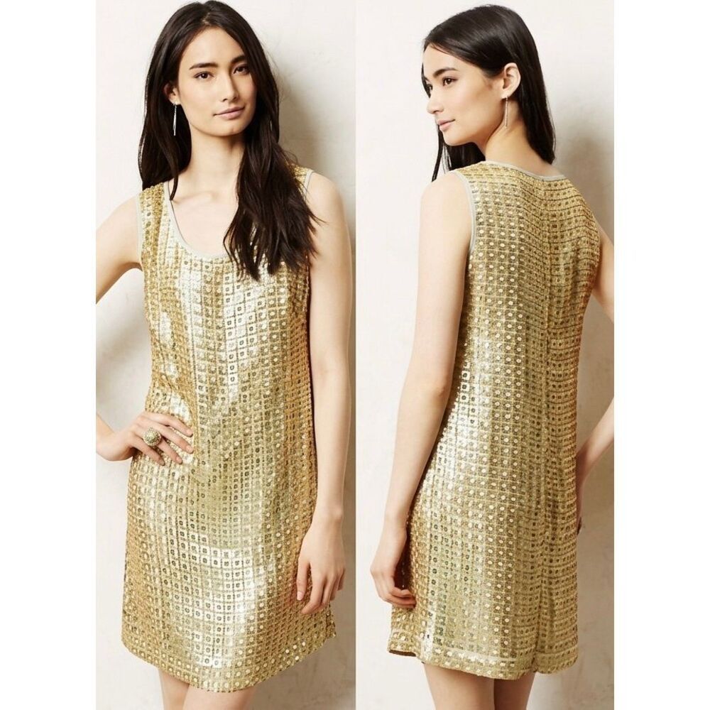 Tabitha Anthropologie Mermaidcore Mint Gold Sequin Art Deco Glam Mini Dress 6